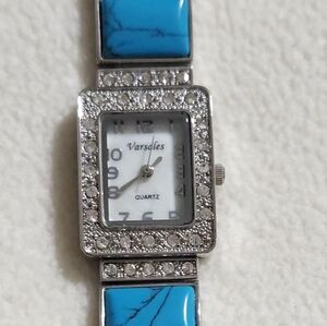 Versales Japan Women's Turquoise Quartz W/Crystal Rhinestones Watch 7"